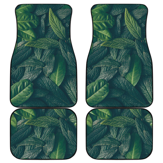Green Leaves Print Front and Back Car Floor Mats