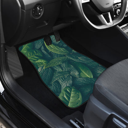 Green Leaves Print Front and Back Car Floor Mats