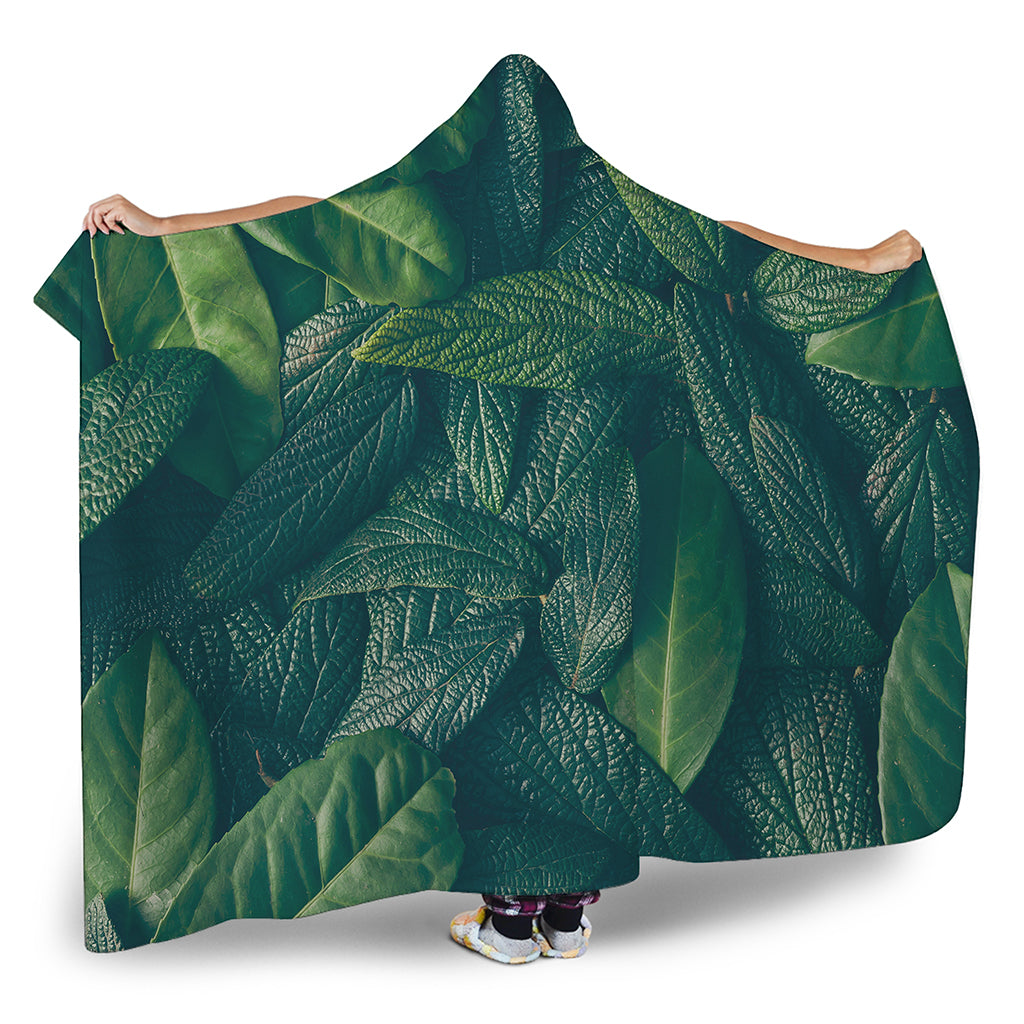 Green Leaves Print Hooded Blanket