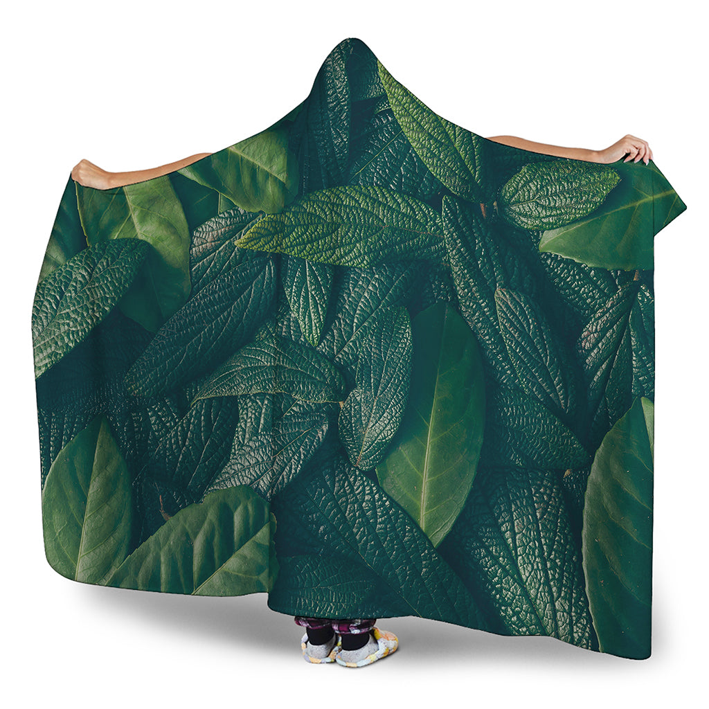 Green Leaves Print Hooded Blanket