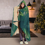 Green Leaves Print Hooded Blanket