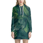 Green Leaves Print Hoodie Dress