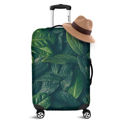 Green Leaves Print Luggage Cover