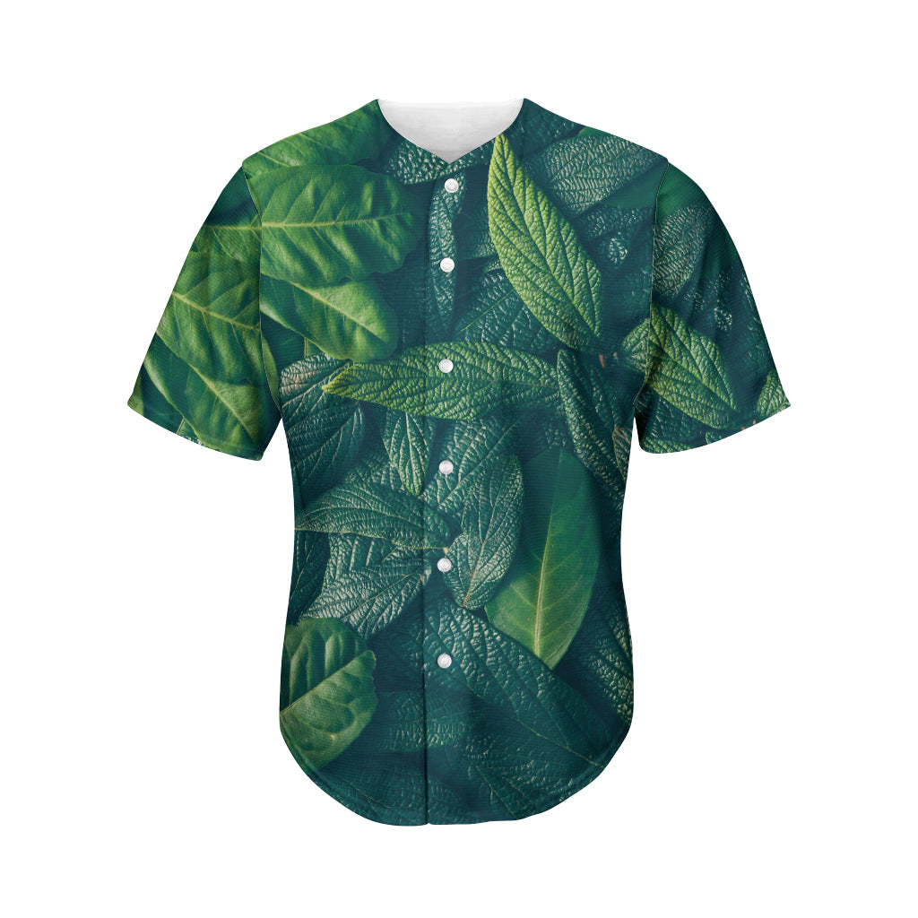 Green Leaves Print Men's Baseball Jersey
