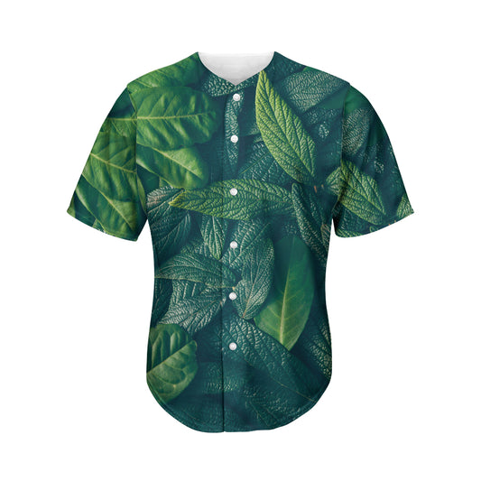 Green Leaves Print Men's Baseball Jersey