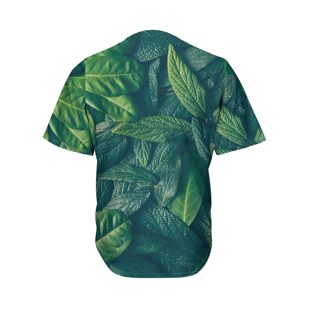 Green Leaves Print Men's Baseball Jersey