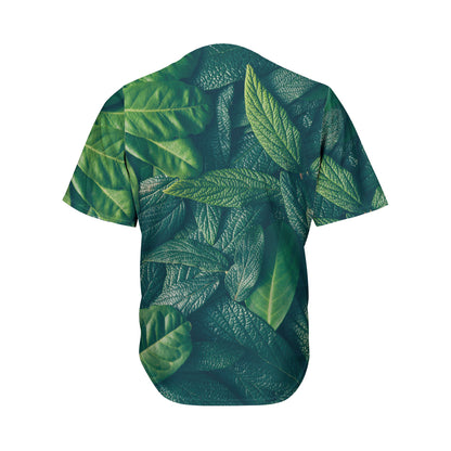 Green Leaves Print Men's Baseball Jersey