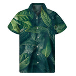 Green Leaves Print Men's Short Sleeve Shirt