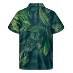 Green Leaves Print Men's Short Sleeve Shirt