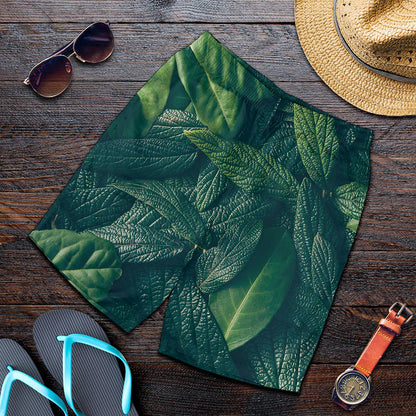 Green Leaves Print Men's Shorts