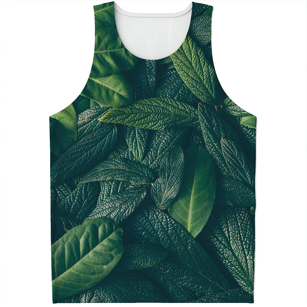 Green Leaves Print Men's Tank Top