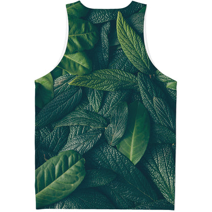 Green Leaves Print Men's Tank Top