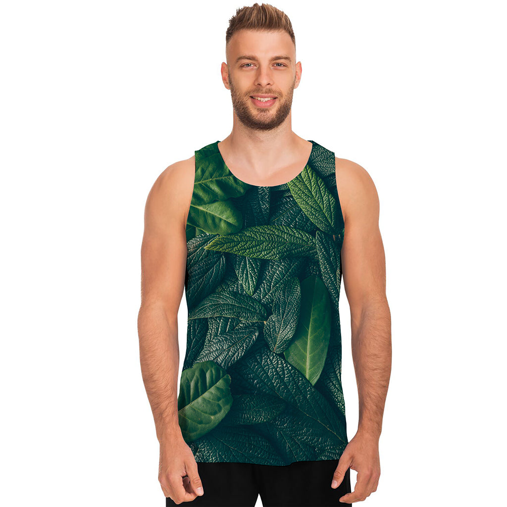 Green Leaves Print Men's Tank Top