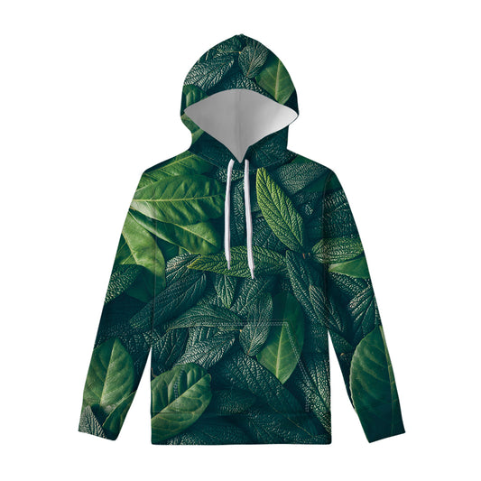 Green Leaves Print Pullover Hoodie