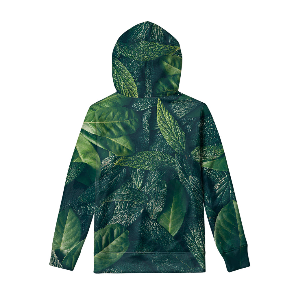 Green Leaves Print Pullover Hoodie