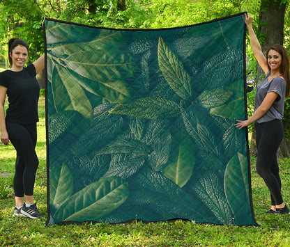 Green Leaves Print Quilt