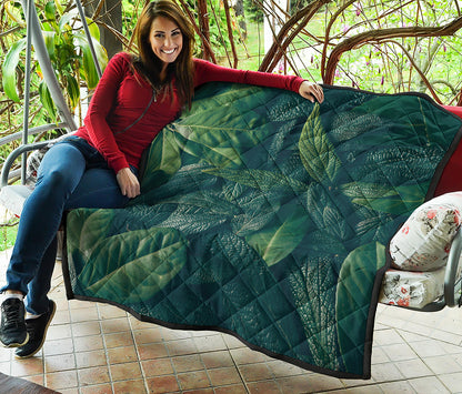Green Leaves Print Quilt