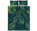 Green Leaves Print Quilt Bed Set