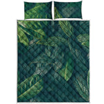 Green Leaves Print Quilt Bed Set