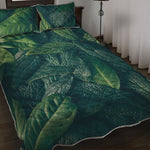 Green Leaves Print Quilt Bed Set
