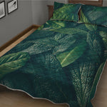 Green Leaves Print Quilt Bed Set
