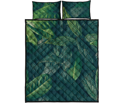 Green Leaves Print Quilt Bed Set