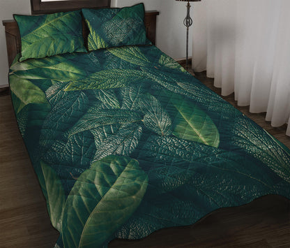 Green Leaves Print Quilt Bed Set