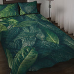 Green Leaves Print Quilt Bed Set