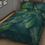 Green Leaves Print Quilt Bed Set