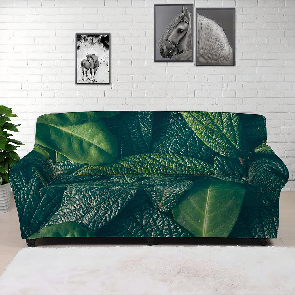 Green Leaves Print Sofa Cover