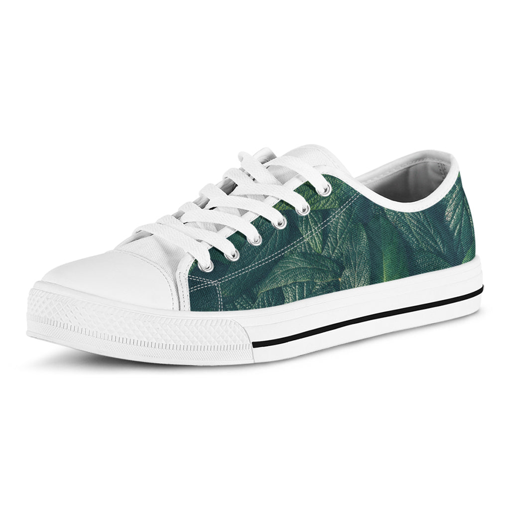 Green Leaves Print White Low Top Shoes