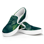 Green Leaves Print White Slip On Shoes