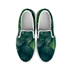 Green Leaves Print White Slip On Shoes