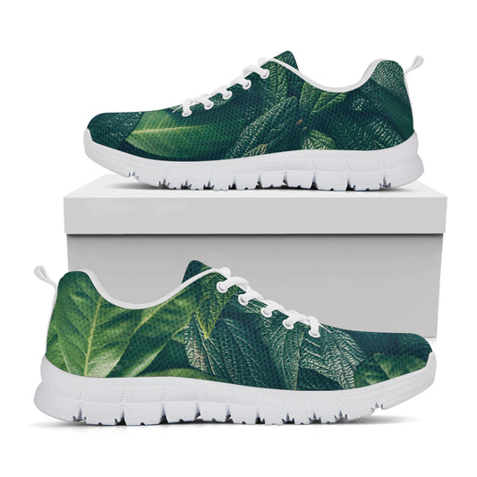 Green Leaves Print White Sneakers