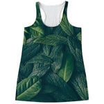 Green Leaves Print Women's Racerback Tank Top
