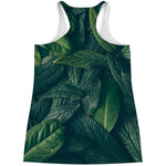 Green Leaves Print Women's Racerback Tank Top