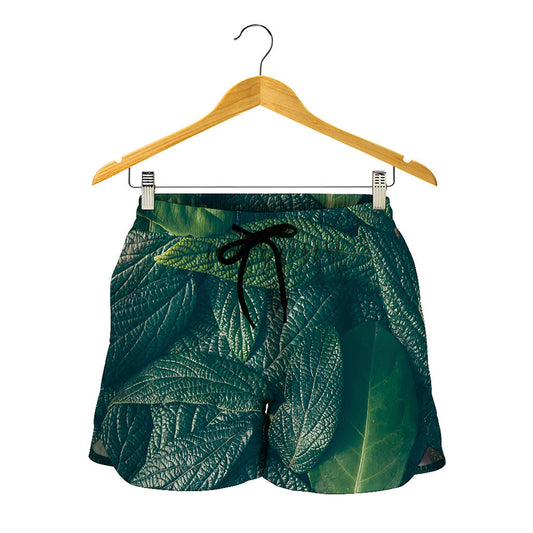 Green Leaves Print Women's Shorts
