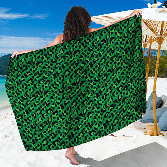 Green Leopard Print Beach Sarong Wrap