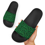 Green Leopard Print Black Slide Sandals