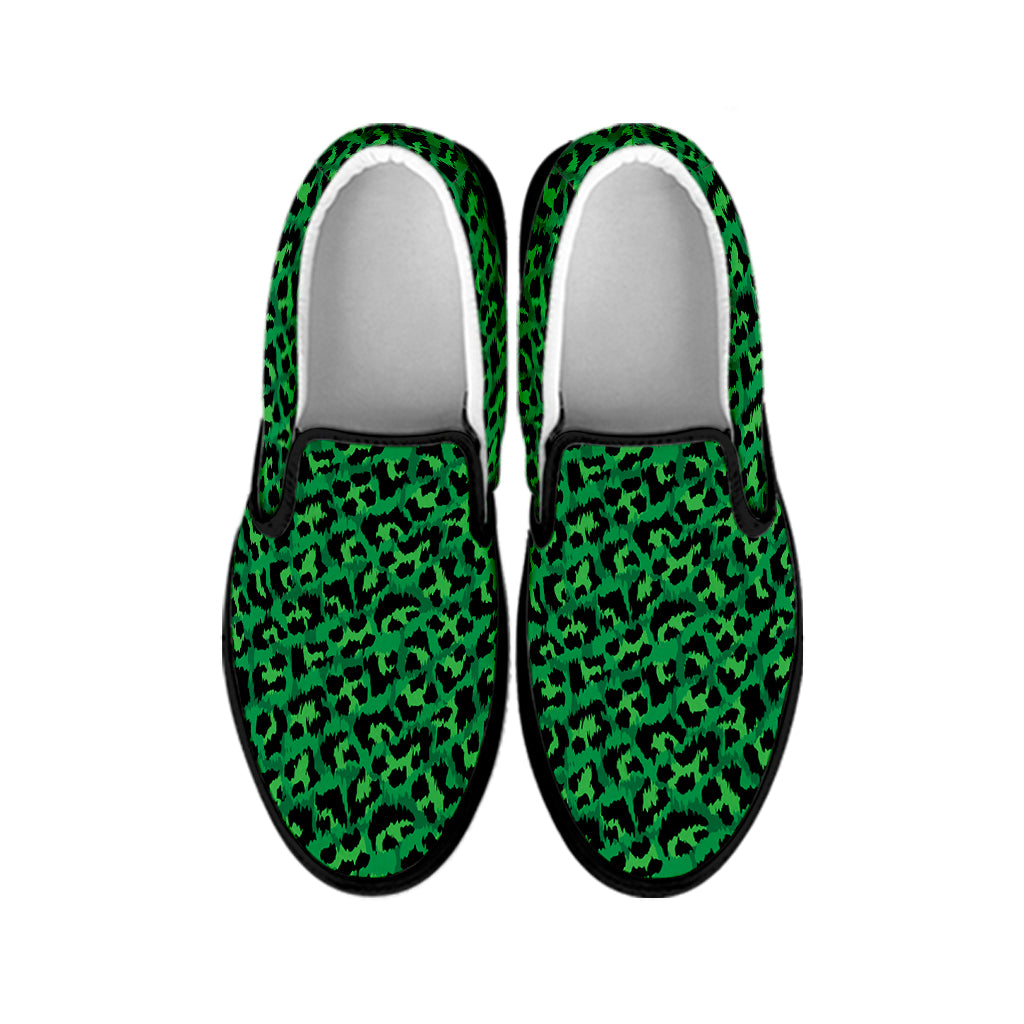 Green Leopard Print Black Slip On Shoes