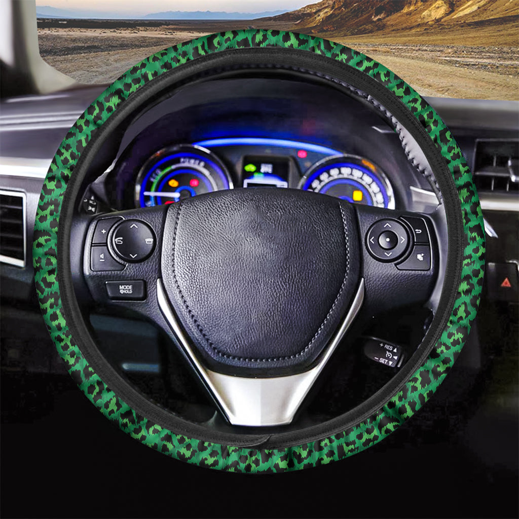 Green Leopard Print Car Steering Wheel Cover