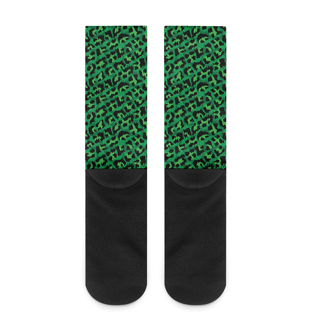 Green Leopard Print Crew Socks