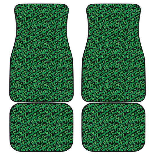 Green Leopard Print Front and Back Car Floor Mats