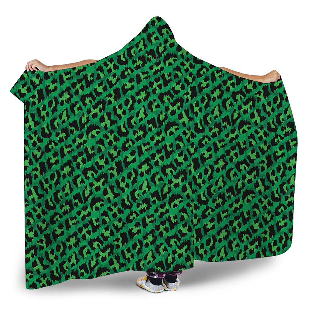 Green Leopard Print Hooded Blanket