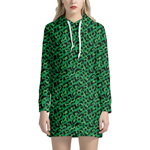 Green Leopard Print Hoodie Dress