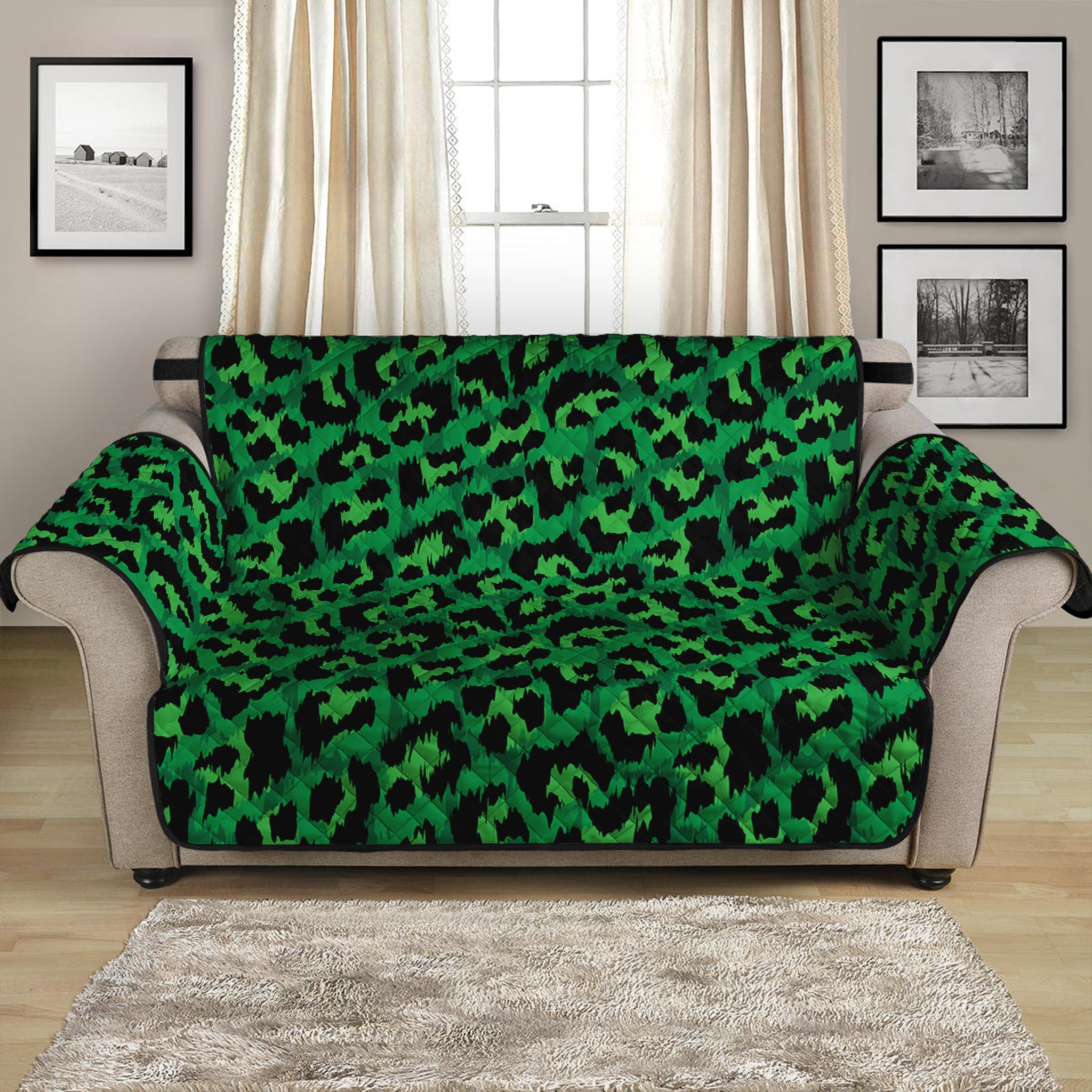 Green Leopard Print Loveseat Protector