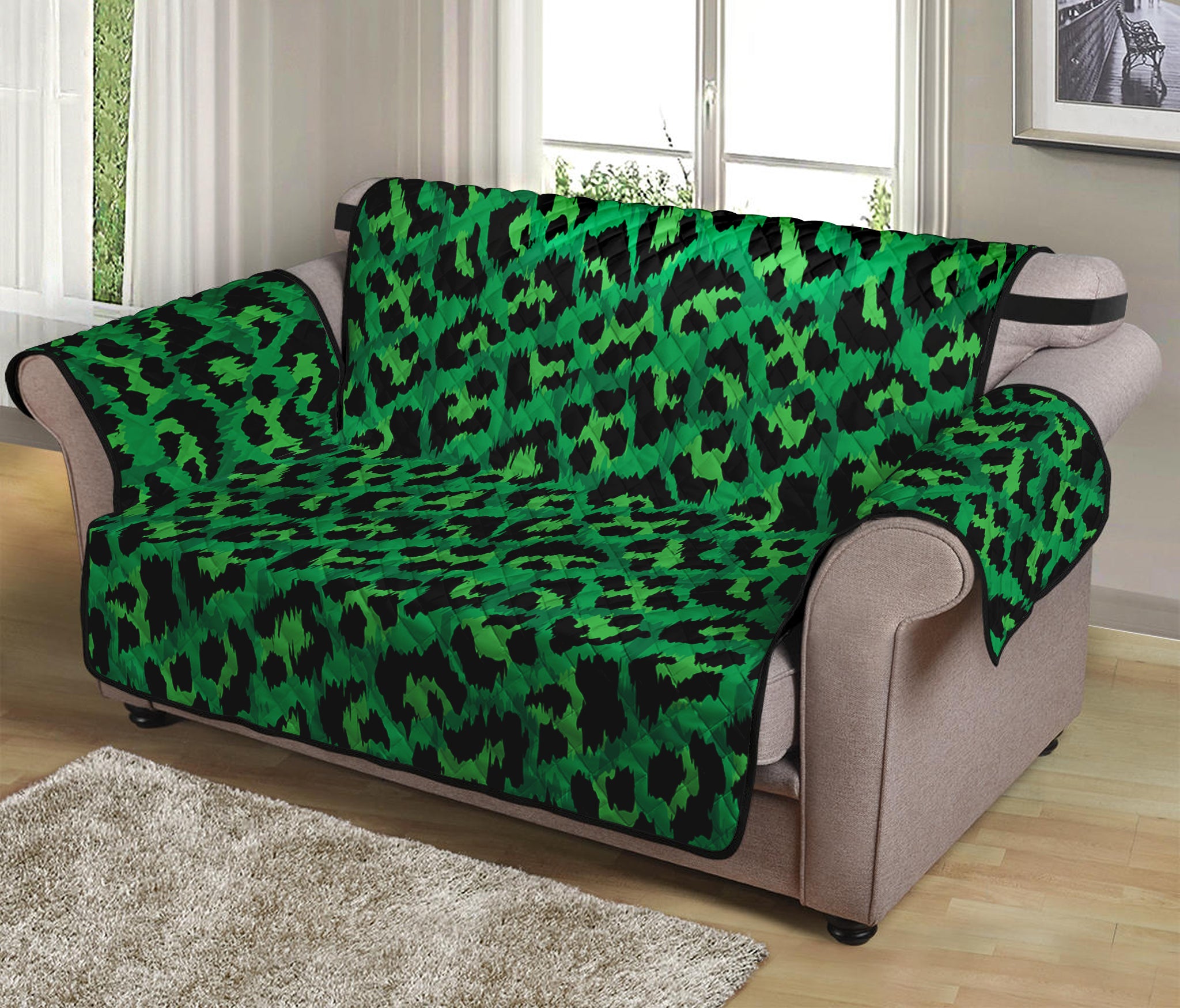 Green Leopard Print Loveseat Protector