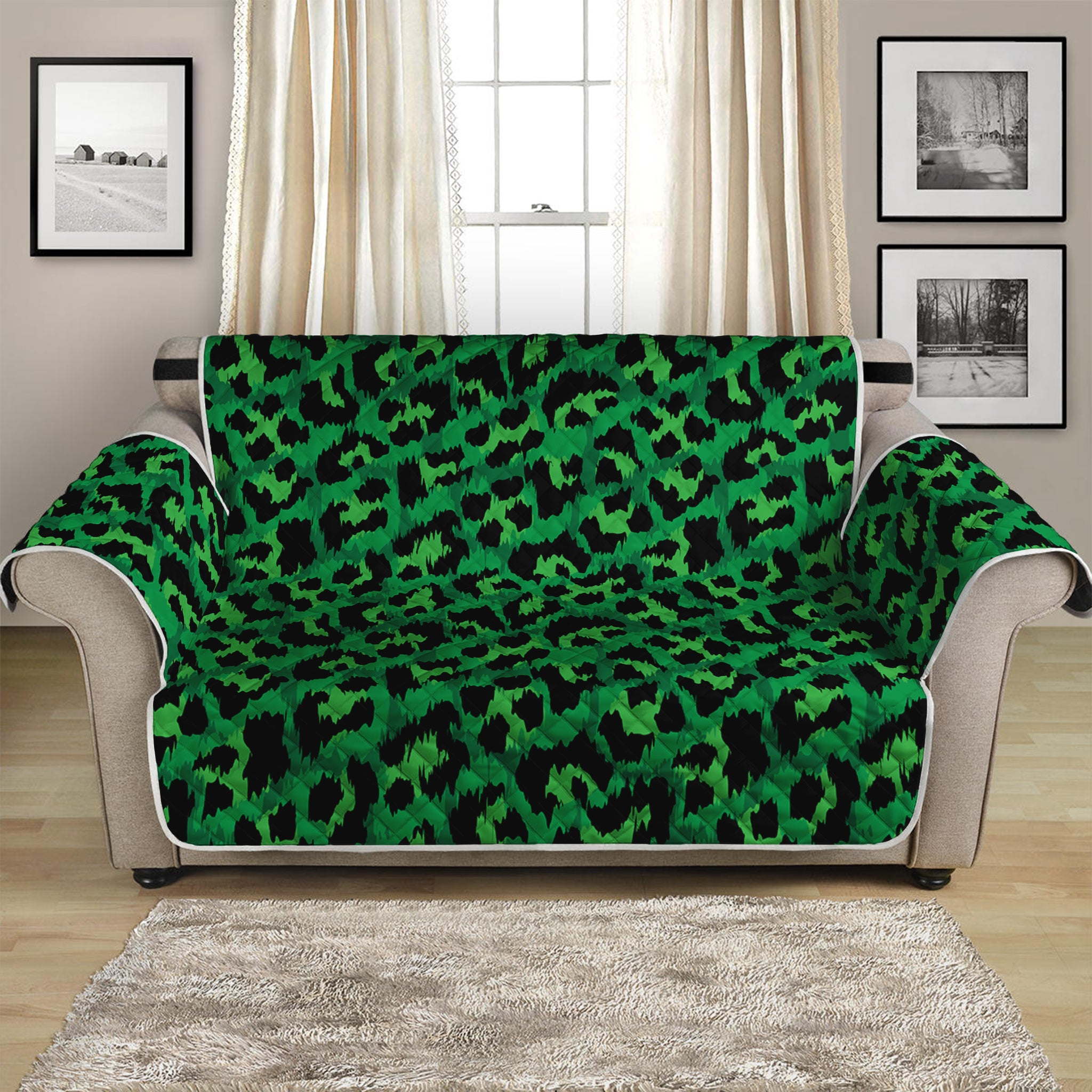 Green Leopard Print Loveseat Protector