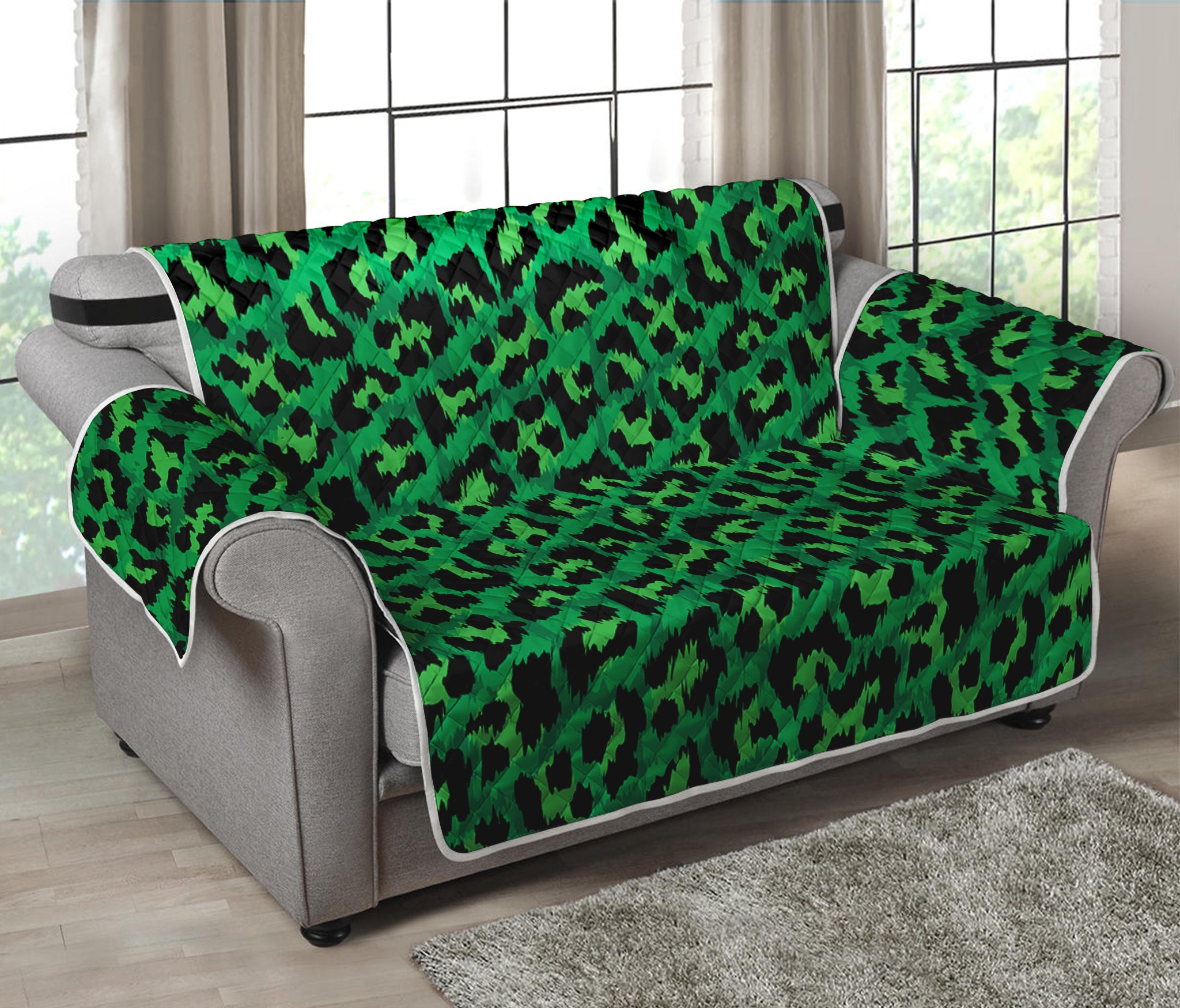 Green Leopard Print Loveseat Protector