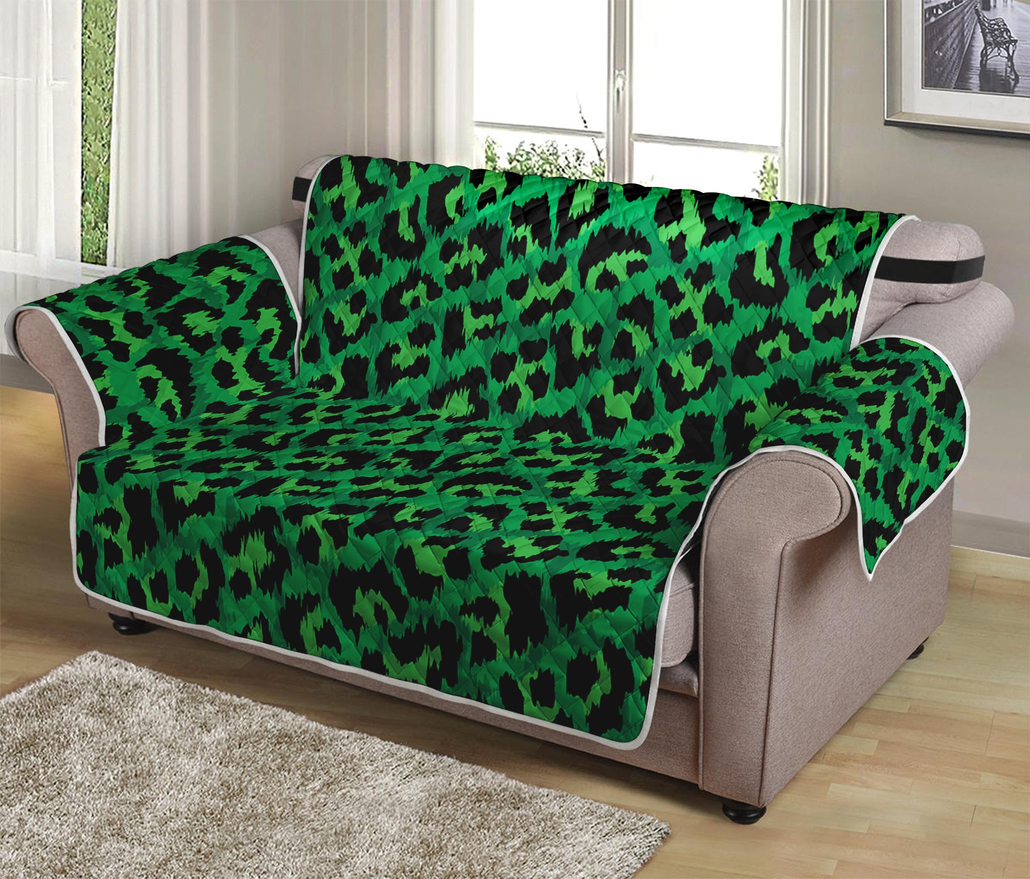 Green Leopard Print Loveseat Protector